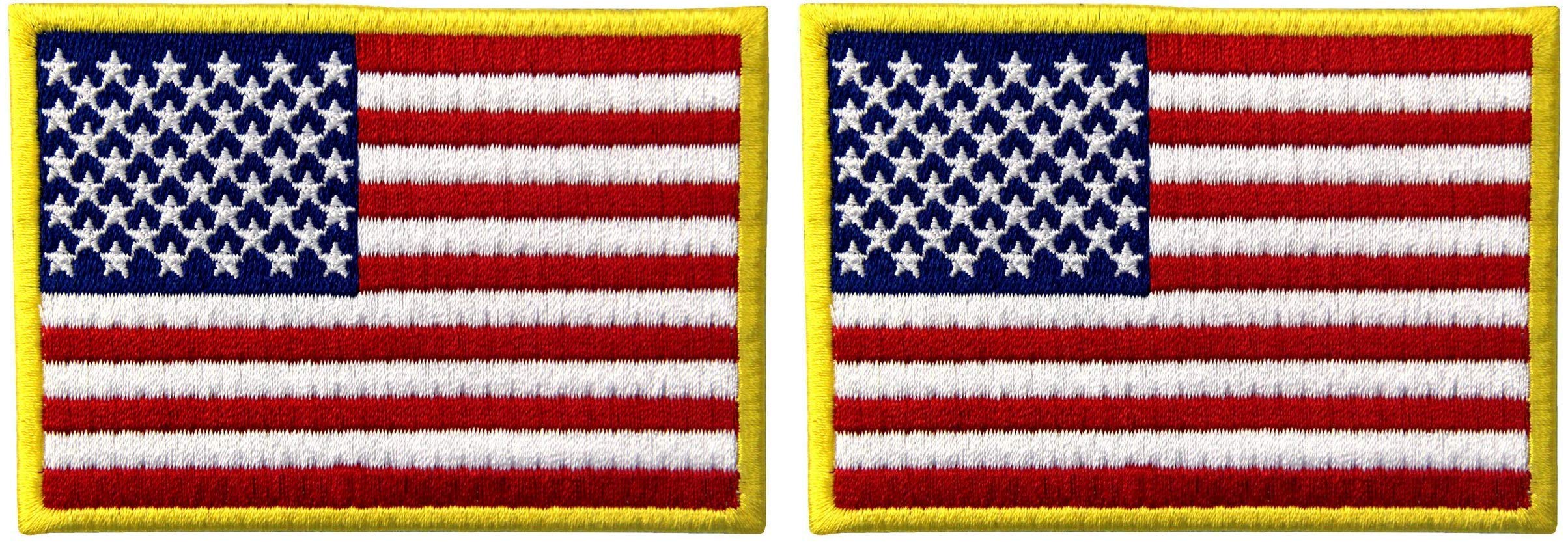 Photo 1 of 2 pcs American Flag Premium Embroidered Patch - Gold Border | USA United States of America Military Uniform Iron On/Sew On Emblem