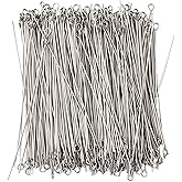 PAVNSO 200pcs Stainless Steel Eyepins, 70mm Jewelry Making Head Pins Flat Eye Pins, DIY Craft Bead Earring for Pendant Necklace Bracelet Making