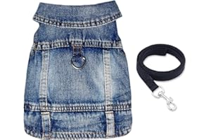 JcDuDoi Dog Jean Jacket Pet Blue Denim Coat for Puppy Small Dogs Fashion Classic Overalls Girl Male Boy Cat Costumes Vintage Washed Vest Clothes Outfit Shirts (Blue, Medium)