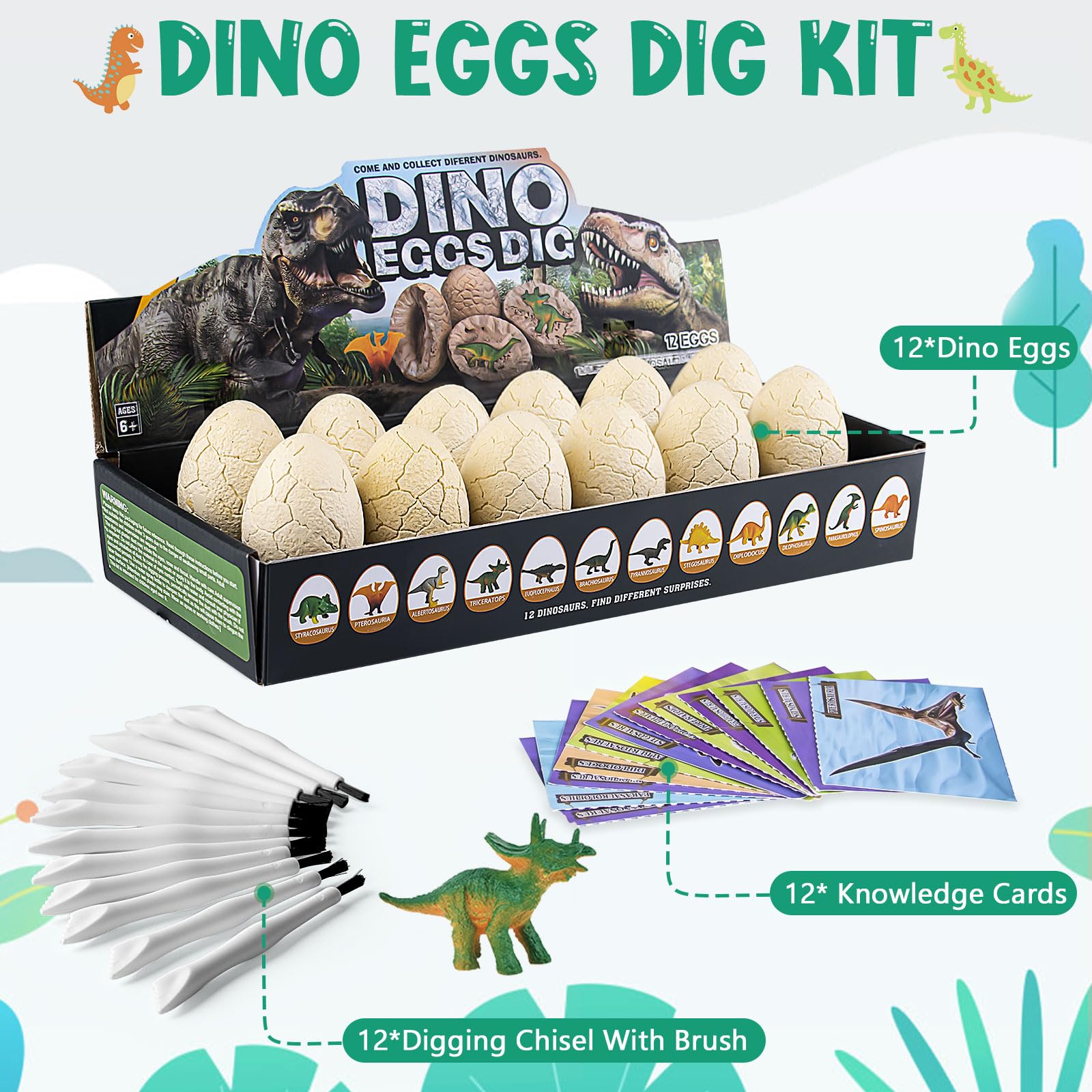 Dinosaur Eggs Excavation Kit - 12 Unique Eggs Dinosaur Toy, Science STEM Gifts for Boys Girls Age 6-12