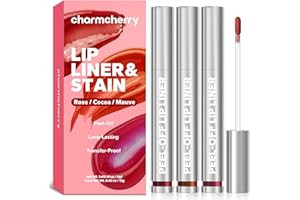 CharmCherry Lip Stain Peel Off (3 Count), Long Lasting Peel Off Lip Liner, Waterproof & Transfer-Proof Tattoo Lip Tint, Non-Drying, Smudge Proof, Matte Finish for All Skin Types (Rose/Cocoa/Mauve)