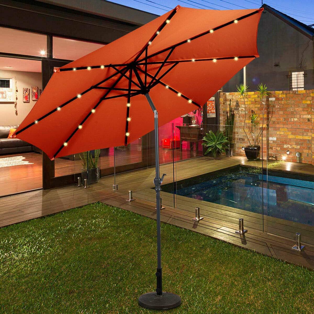 Giantex 10ft Outdoor Solar Patio Umbrella Market Table Umbrella W Tilt Adjust Garden Patio Umbrellas
