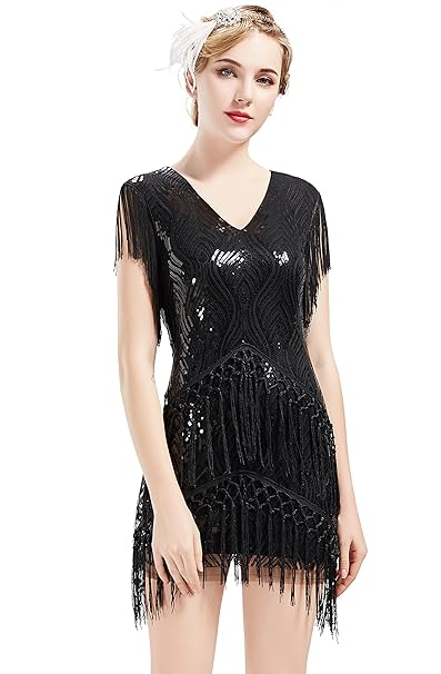 ArtiDeco 1920s Charleston Kleid Mini Damen Vintage Gatsby Kostüm Flapper 20er Jahre Cocktailkleid