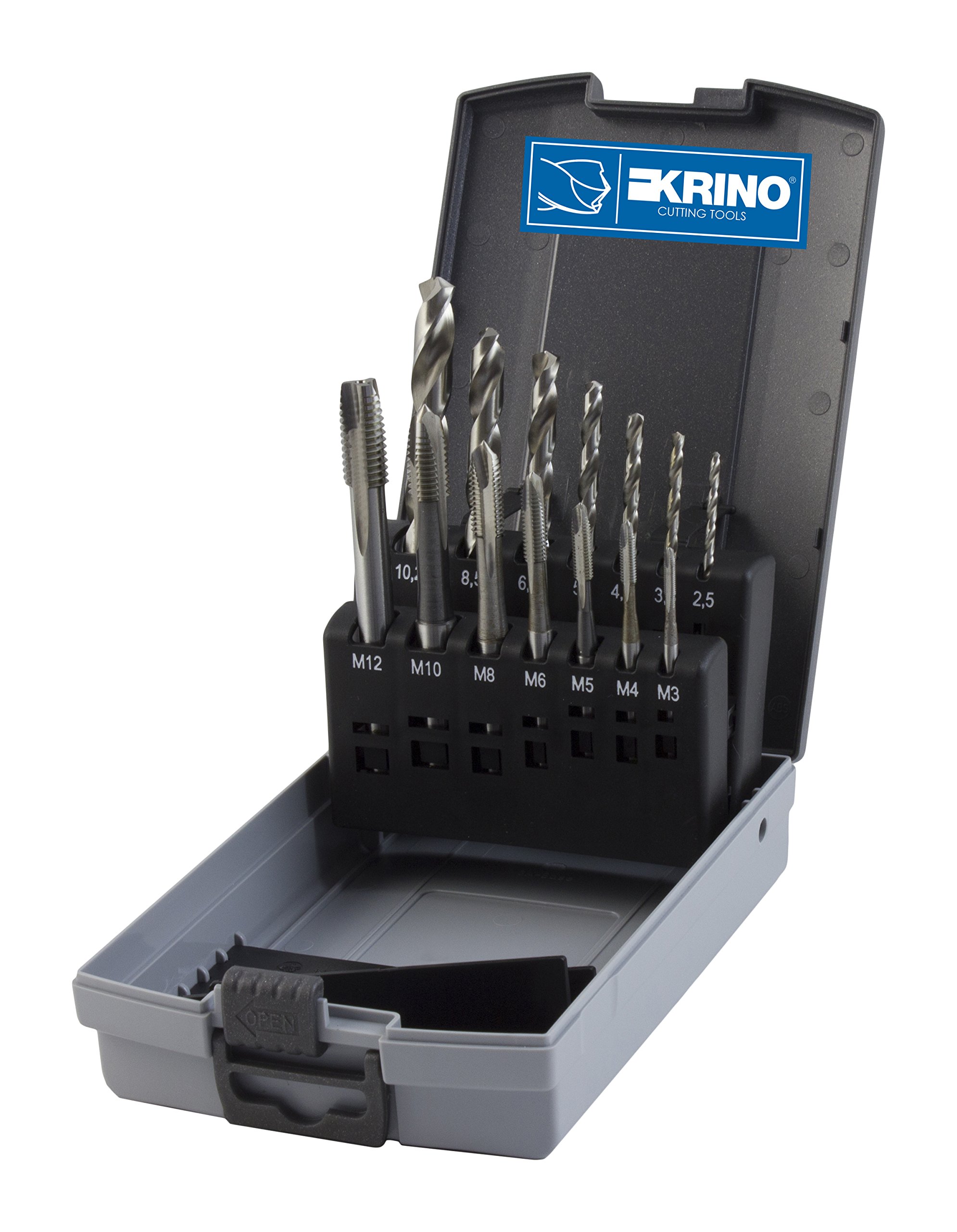Krino 10240306 - Set of 7 HSS-G Machine Taps, 7 Cylindrical Helical Bits HSS-G - 14 Pieces