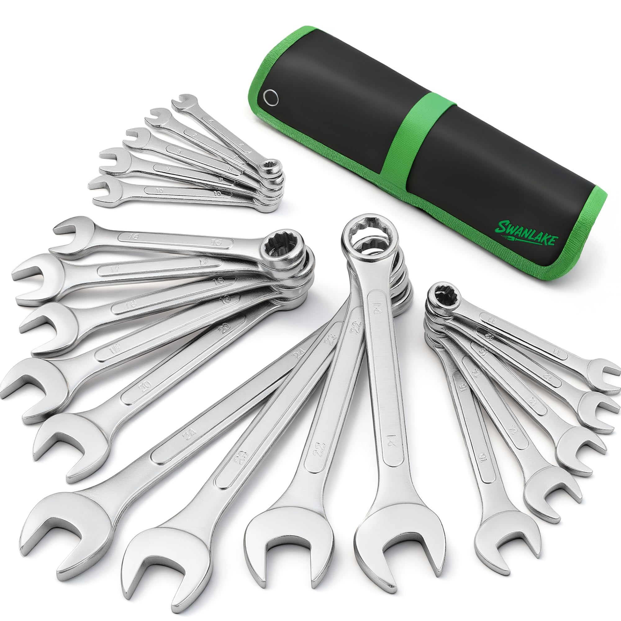 Photo 1 of 19-Piece Metric Combination Wrench Set, 6-24mm Standard Spanner Wrench Set, Mechanic Tool Sets with Rolling Pouch, Open End Wrenches for Household, Garage, Workshop, Auto Repairs