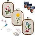 Maydear 3 Pack Embroidery Starter Kit with Pattern, Stamped Cross Stitch Kits for Beginners Adults with Embroidery Hoop and Instructions, Hand Embroidery Kit (B Set Embroidery Starter Kit)