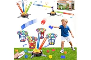 VATOS 3 in 1 Bean Bag & Ring Toss Game, Musical Jumping for Kids, Electric Spinning Base with Remote, Lights, 12 Sandbags, 12 Tossing Rings, 12 Balls, Indoor Outdoor Backyard Sport Toy for Boy Girl 3+
