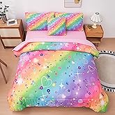 MWMWMW 6 Pcs Girls Twin Comforter Set, Colorful Rainbow Galaxy Bedding Sets, Twin Bedding Sets for Girls Kids with 1 Comforter, 1 Flat Sheet, 1 Fitted Sheet, 1 Pillow Cover, 2 Pillowcases