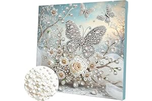 DIY Butterfly Diamond Pearls Painting Kits for Adults, 5D Crystal Rhinestone Diamond Painting Pearls Art Kit with Frame, Home