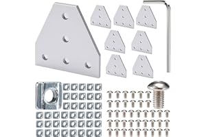 BELLA BAYS 8 Sets 2020 Series T Shape Joint Plate Connector Silver 5 Hole for 6mm Slot Aluminum Extrusion with 40pcs Sliding T Nuts 40pcs Hex Socket Cap Screw Bolts 1pc Wrench 3D Printer Accessories