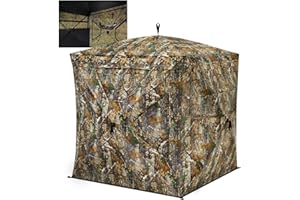 TIDEWE Hunting Blind 270°See Through with Silent Magnetic Door & Sliding Windows, 2-3 Person Pop Up Ground Blind with Carryin