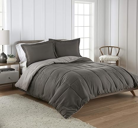 Amazon Com Karalai Bedding Collection 2 Piece Super Soft Twin Size Alternative Down Comforter Set Reversible Light Grey Dark Grey Home Kitchen