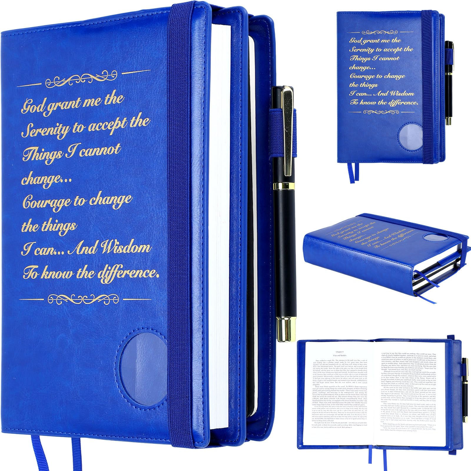 Photo 1 of Motipuns Double Alcoholics Anonymous AA Big Book Cover for 12 Steps & 12 Traditions Double AA Book Cover with Medallion Holder Pen Clip Alcoholics Anonymous Gifts for Serenity Prayer(Blue)