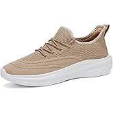VAMJAM Men's Running Shoes Slip On Walking Shoes Non Slip Lightweight Workout Shoes Breathable Gym Sneakers Fashion Mesh Sneakers Khaki Size 12