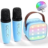 Karaoke Machine for Kids Adults, Portable Bluetooth Mini Karaoke Microphone Speaker with 2 Mic and Light,Birthday Gifts for Girls Ages 3+ Family Home Party,Blue