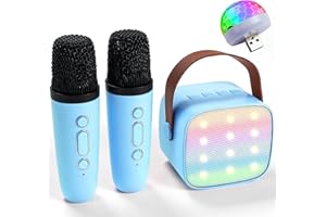 KIDSFAVES Karaoke Machine for Kids Adults, Portable Bluetooth Mini Karaoke Microphone Speaker with 2 Mic and Light,Birthday Gifts for Girls Ages 3+ Family Home Party,Blue