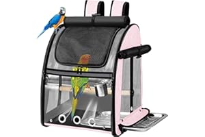 SUERTREE Bird Carrier Bag with Indestructible Stainless Steel Mesh, Bird Travel Cage with Stand, Easy to Clean Backpack for Parrot, Portable Bird Travel Bag, Pet Breathable Travel Cage, Pink