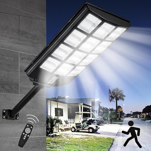 4000W SOLAR STREET LIGHTS OUTDOOR WATERPROOF, 400000LM, DUSK TO DAWN SOLAR WITH MOTION SENSOR AND REMOTE CONTROL, LED FLOOD LIGHT, LUCES SOLARES PARA EXTERIORES, SUITABLE FOR COURTYARDS, GARAGE.