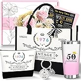 Unipinkart 50th 1976 Birthday Gifts for Women, 50 Year Old Birthday Fabulous Gifts for Women, Cool 50th Gift Canvas Tote Bag Set for Woman, Turning 50th Cup Gift Basket for Her Mom Sister Wife