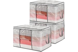 [3 Pack/80L] Clear Large Clothes Storage Bags, Sheet Blanket Storage Bags with Zipper, Closet Organizers and Storage for Clot