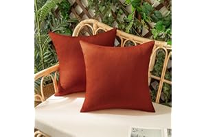 Woaboy Set of 2 Burnt Orange Outdoor Throw Pillow Covers Decorative Farmhouse Linen Pillowcase Solid Waterproof Cushion Cases for Bedroom Living Room Sofa Chairs 18x18 Inch