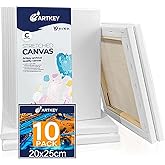Artkey Canvases for Painting 8 x 10 Inch 10 - Pack, 5/8" Profile Stretched Canvas - 10 oz Primed, 100% Cotton White Blank Canvas - Art Paint Canvases for Acrylic Oil Paint