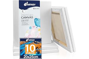 Artkey Canvases for Painting 8 x 10 Inch 10 - Pack, 5/8" Profile Stretched Canvas - 10 oz Primed, 100% Cotton White Blank Canvas - Art Paint Canvases for Acrylic Oil Paint