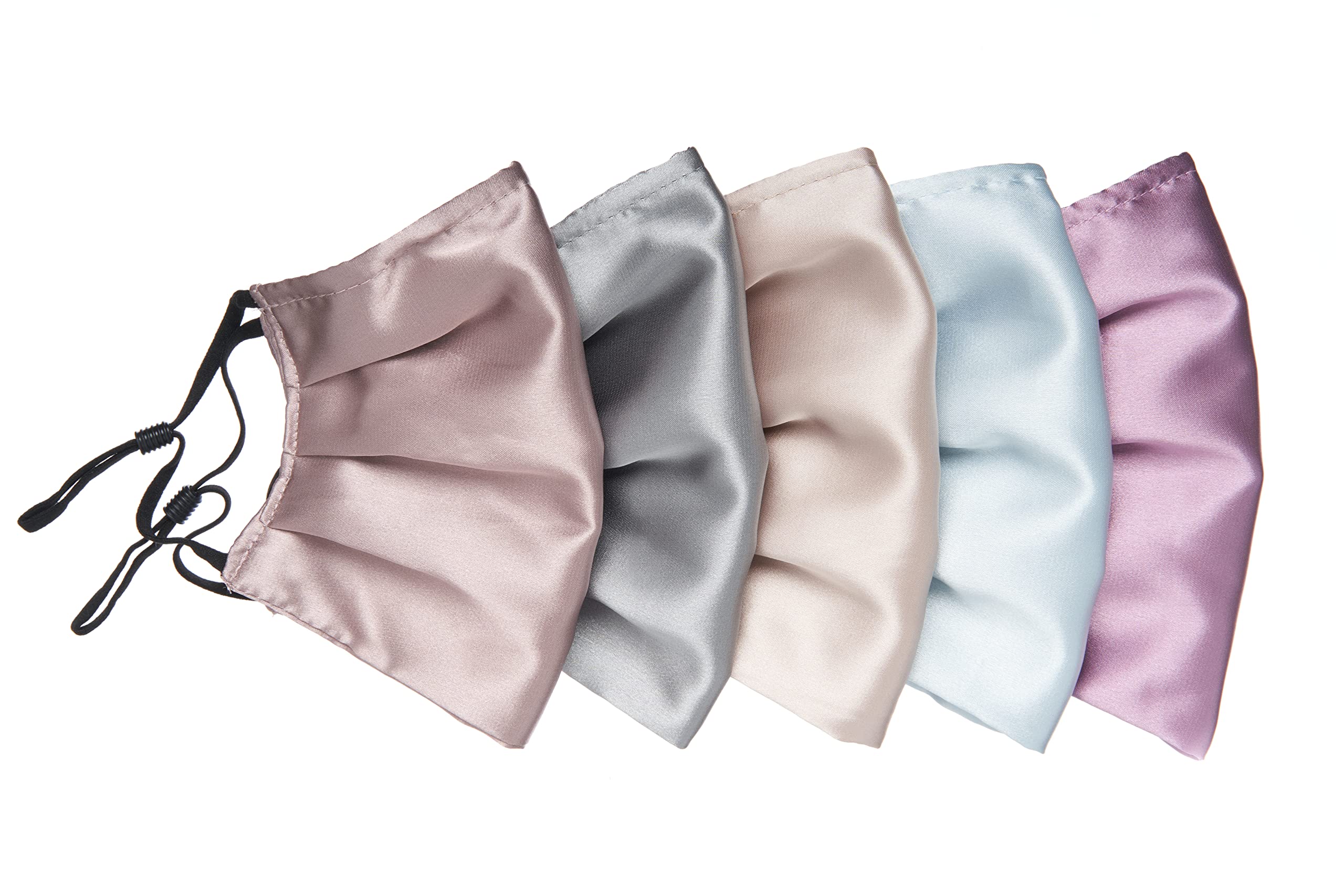 Habac Studio Pack of 5 Satin Silk Face Masks, Face Masks Washable UK, Reusable Face Mask, Mens Face Mask, Masks for Women, Silk Face Covering, Nose Wire, Adjustable, UK Seller (Pastels)