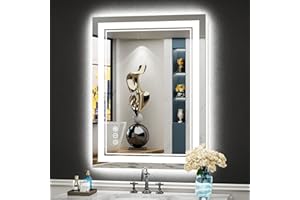 AWANDEE 24x32 Inch LED Bathroom Mirror with Lights, Backlit & Front Lit, Anti-Fog Lighted Vanity Mirrors for Bathroom Wall, Dimmable, 3-Color Light, Memory, HD Tempered Glass, Horizontal/Vertical