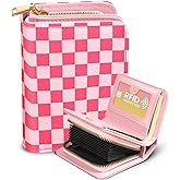 Bistup Credit Card Holder Wallet for Women - Cute Leather Ladies Teen Girls Female Cardholder Wallets Accordion Purse Small Medium Aesthetic Print Plaid Unique Modern Rfid Zipper Around