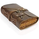 WANDERINGS Vintage Leather Journal - 4" x 6" - Small Antique Hand-Crafted Leather with Bound Old Fashioned Deckle Edge Paper - Perfect for Writing Shadows Journal a Grimoire Sketching