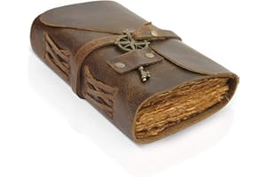 Wanderings Vintage Leather Journal - 4" x 6" - Small Antique Hand-Crafted Leather with Bound Old Fashioned Deckle Edge Paper - Perfect for Writing Shadows Journal a Grimoire Sketching
