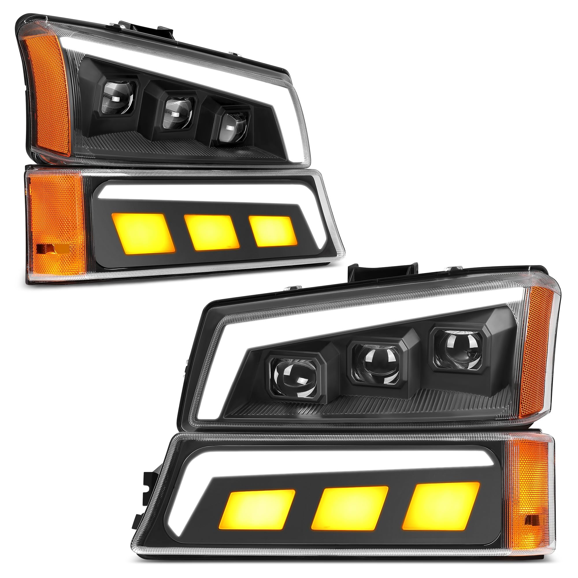 AUTOSAVER88 Headlight Assembly Compatible with 03-06 Chevy Avalanche Silverado 1500 1500HD 2500 2500HD 3500/07 Silverado Classic Headlamp w/LED DRL Turn Signal High/Low Sealed Beam Side Marker Light