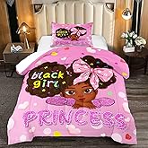 Jiospet Black Girls Comforter Twin - Black Girl Comforter Set for Kids Bedroom Pink Princess Room Decor Kids Bedding Sets for Girls, 1 Comforter +1 Pillowcase