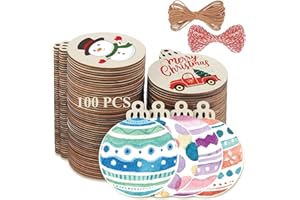 FCDECOR 100PCS Christmas Wooden Ornaments Unfinished, DIY Christmas Crafts for Kids, Wood Cutouts Slices DIY Crafts Supplies for Girls Adults, Xmas Ornaments Holiday Decoration