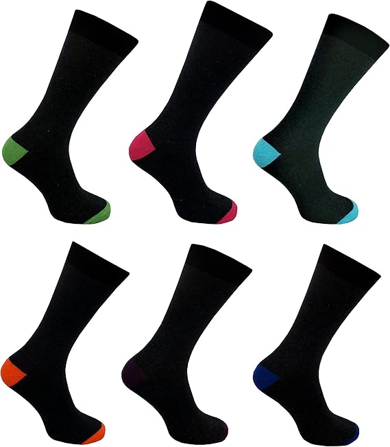 12 Pairs Mens Designer Colour Heel and Toe Casual Formal Cotton Socks