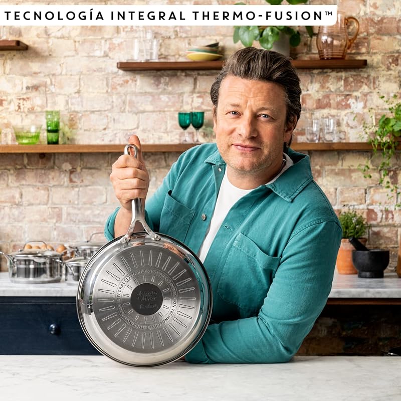 Jamie Oliver - Conjunto de 2 tabuleiros de 24/28 cm, Indução Adequado, sem revestimento antiaderente, Thermo-Fusion, seguro para máquina de lavar loiça e forno, aço inoxidável