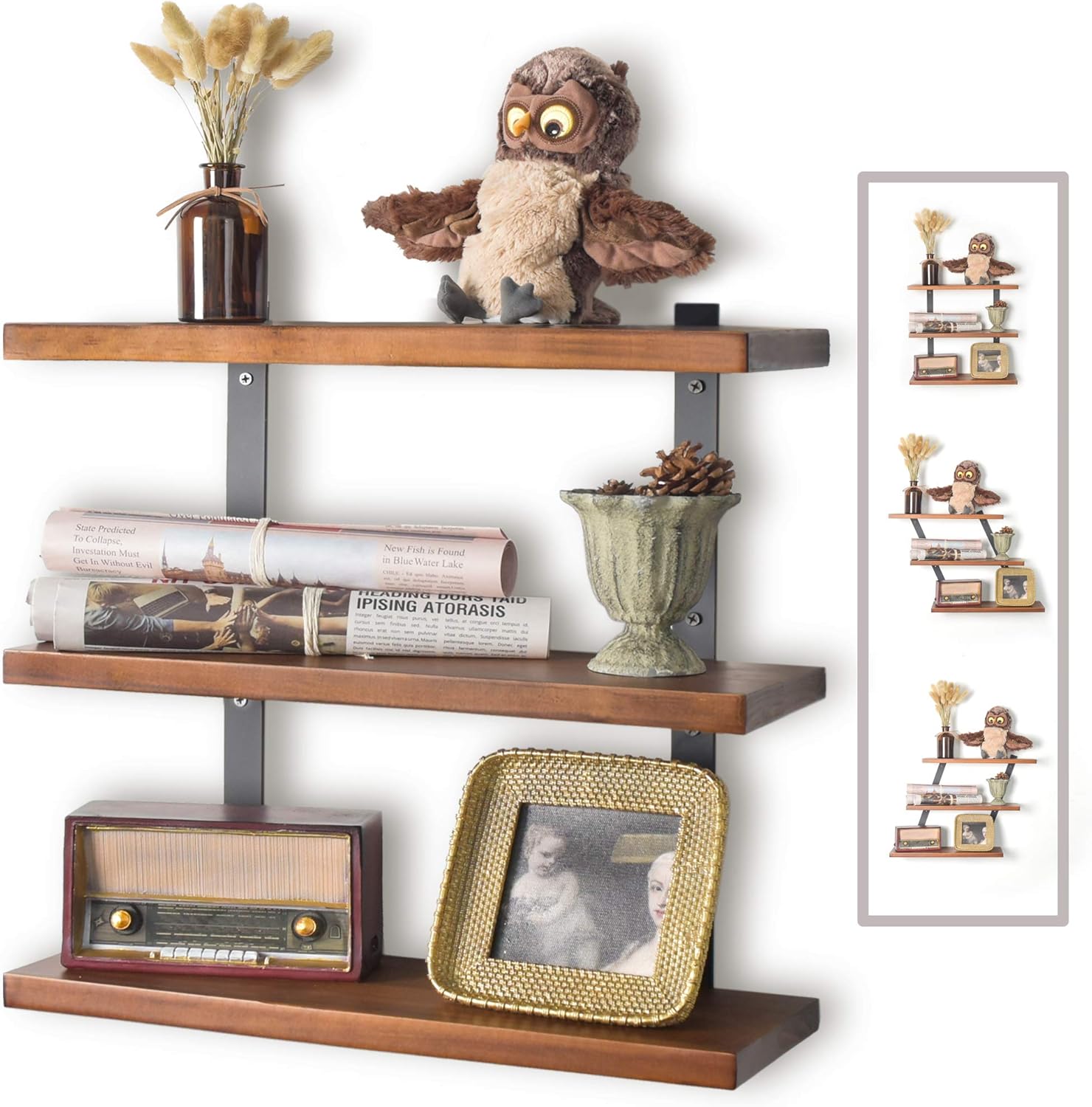 Amazon Com Js Home Floating Shelves Mount Wall Adjustable Angle Wall Shelves 16 9 Inches Hanging Wall Shelves For Bedroom Bathroom Living Room Kitchen Decorative Wooden Wall Shelves Walnut Kitchen Dining