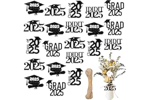 KIGEAPUEL 50Pcs 2025 Graduation Cutouts Tags Decorations Class of 2025 Glitter Grad Caps Confetti Graduation Party Decorations Supplies Favor for Congrats Table Decor (Style A)