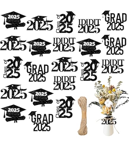 Graduation Cap Confetti - Gold & Black Glitter Grad Caps For Party Decorations