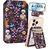 Shorogyt Compatible with Magsafe Wallet for Magnetic Fold Card Holder for Women - Cute Phone Wallet for iPhone 17/16/15/14/13/12 Series,RFID Blocking Stand Printed Leather Fit 4 Cards,Skull Flower