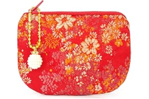 GOLDEN AMY Handmade Jewelry Pouch Women Coin Purse Brocade Zipper Wallet Silk Makeup Bag - RED