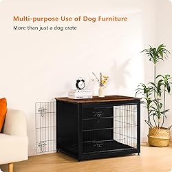 DWANTON Dog Crate Furniture with Cushion, Wooden