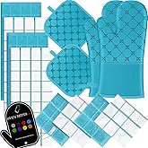 Oven Mitts Kitchen Towels Dishcloths with Pot Holders Sets 12PCS, Dish Towels Sets, Oven Gloves Pot Pads Heat Resistant 500 Degrees with Non-Slip Silicone Surface for Cooking Baking Grilling (Blue)