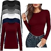 Riyiper 6 Pack Women's Long Sleeve Shirts Basic Slim Fitted Tops Casual Crew Neck Tight Tee Tops 2026 Layering T-Shirt