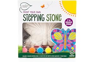 Creative Roots Mosaic Butterfly Stepping Stone Kit, Includes 7-Inch Ceramic Stepping Stone & 6 Vibrant Paints, Paint Your Own Stepping Stone, DIY Stepping Stone for Kids Ages 8+ White
