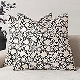 Foindtower Set of 2 Decorative Neutral Floral Throw Pillow Covers Accent Farmhouse Cushion Covers Boho Vintage Pillowcase for Couch Sofa Bedroom Living Room Home Decor20×20 Inch,Black