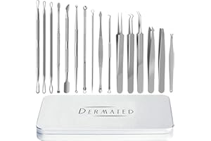 DERMATED 16 Pcs Blackhead Remover Tools Surgical Stainless Steel 410 | Pimple Popper Tool Kit | Stainless Steel Professional Pimple Extractor Tool Kit for Blackheads, Comdone, Acne, Zit, and Whiteheads