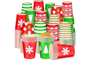 Maxcheck 300 Pieces 8 oz Christmas Disposable Cups Christmas Paper Coffee Cups for Hot Cold Beverage Chocolate Tea Cocoa, Xmas Holiday Table Decorations