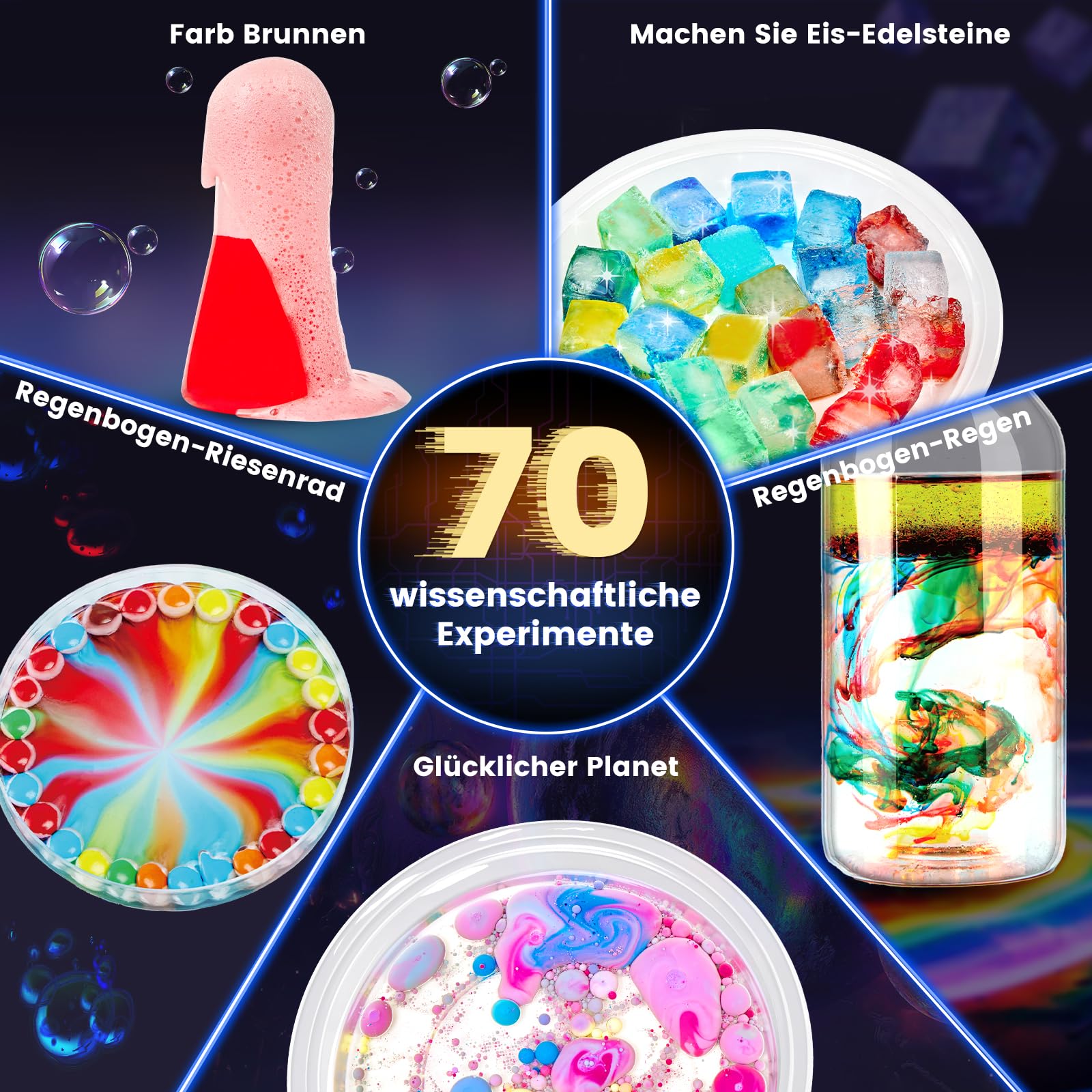Japace 70 Experimente für Kinder, Wissenschaft Experimentierkasten Labor STEM Spielzeug 4-6-8-10-12 Jahre Geschenke für Jungen Mädchen, Chemie-Set, Kristalle Züchten, Vulkan, Gummiball 4